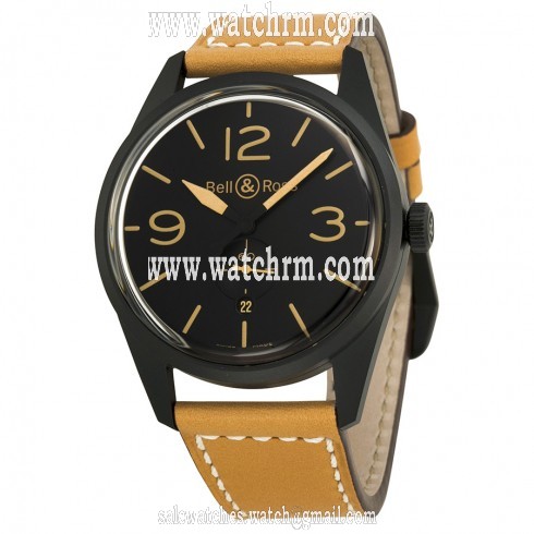 Bell and Ross Vintage Black Dial Tan Leather Men's Watch BRV123-HERITAGE