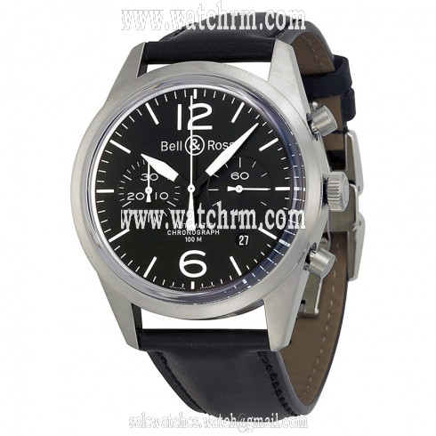 Bell and Ross Vintage Chronograph Black Dial Black Leather Men's Watch BRV126-BL-ST/SCA