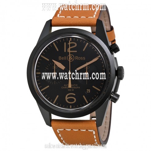 Bell and Ross Vintage Heritage Black Dial Tan Leather Men's Watch BR126-HERITAGE