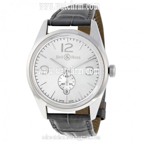 Bell and Ross Vintage Officer Silver Dial GreyLeather Men's Watch BRG123-WH-ST-SCR