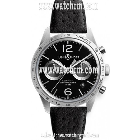 Bell and Ross Vintage Original Automatic Chronograph Black Dial Black Leather Men's Watch RBRV126-BS-ST-SF