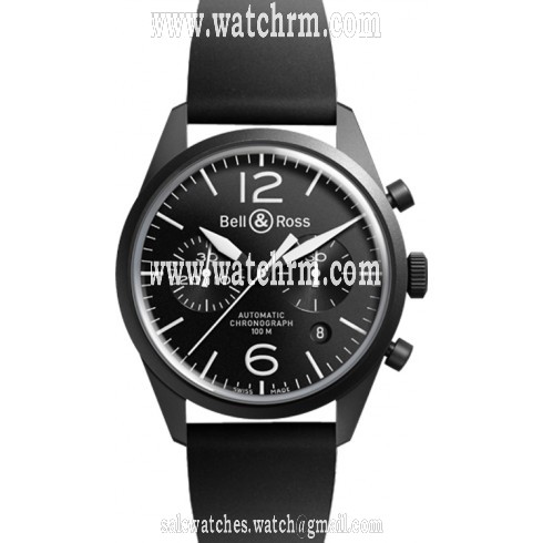 Bell and Ross Vintage Original Automatic Chronograph Black Dial Black Rubber Men's Watch RBRV126-BL-CA-SRB