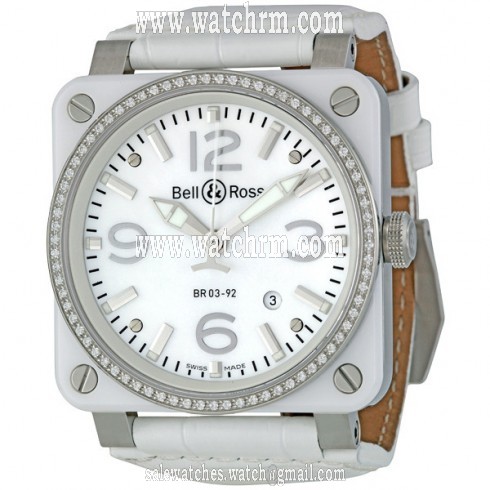 Bell and Ross White Ceramic Diamond Mother of Pearl Men's Watch BR0392-WH-C-D-SCA