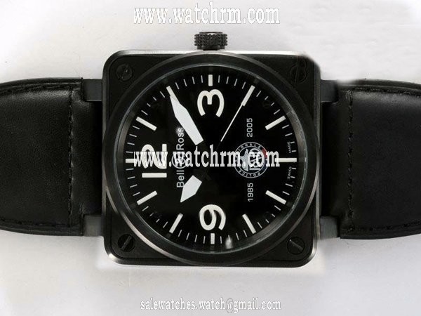 Bell Ross BR-S Ceramic BR-S Ceramic Black Dial Black Cow Leather Strap Black Dial 46x46mm Watch