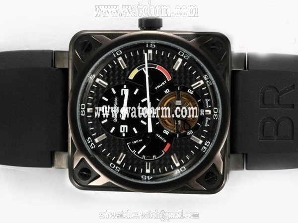 Bell Ross BR01-93 GMT BR01-93 Black Rubber Black Dial PVD Bezel Automatic Watch