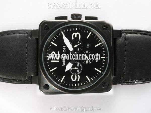 Bell Ross BR01-94 Chronograph BR01-94 Black Black Ostrich Leather Strap 46x46mm Midsize Watch
