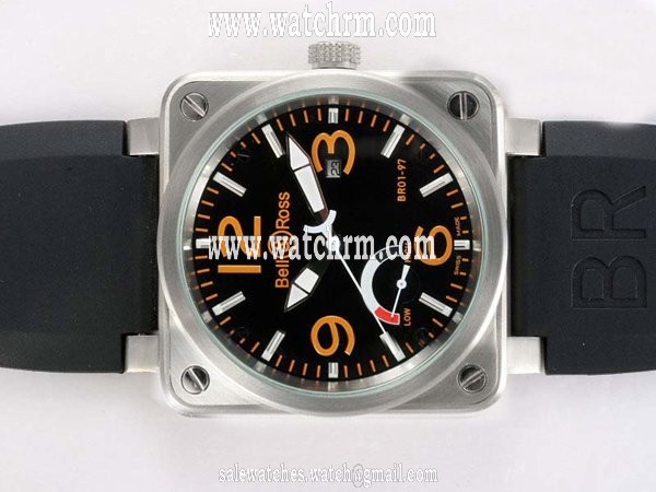 Bell Ross BR01-94 Titanium BR01-94 Titanium Orange Square Black Rubber Strap Black Dial Watch
