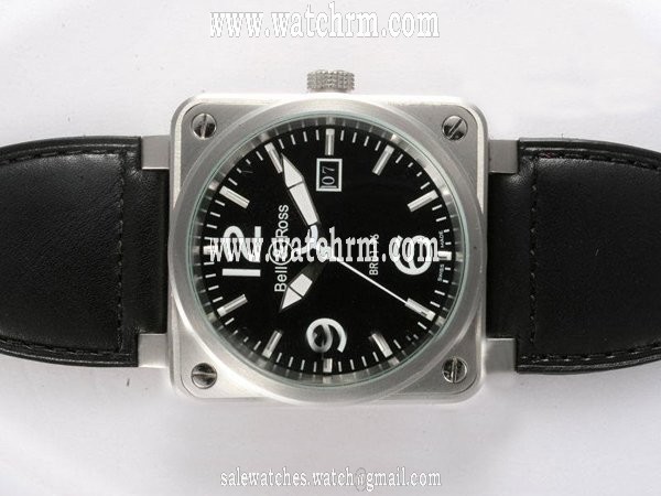 Bell Ross BR01-96 Big Date BR01-96 Black Black Cow Leather Strap Black Dial Watch