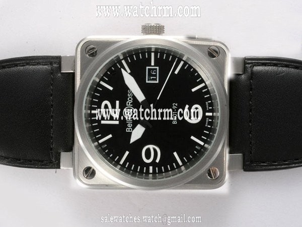 Bell Ross BR01-96 Big Date BR01-96 Black Black Ostrich Leather Strap 46x46mm Midsize Watch