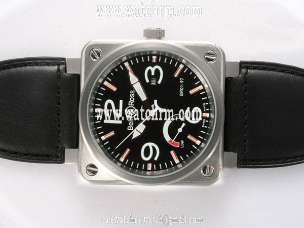Bell Ross BR01-97 Power Reserve BR01-97 Square Midsize Black Crocodile Leather Strap Watch