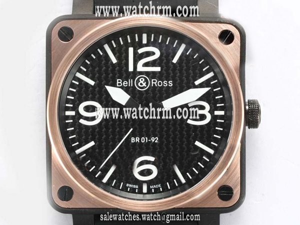 Bell Ross BR01 Gold Carbon BR 01-92 Auto Fabric Black Dial 46x46mm Black Rubber Strap Watch