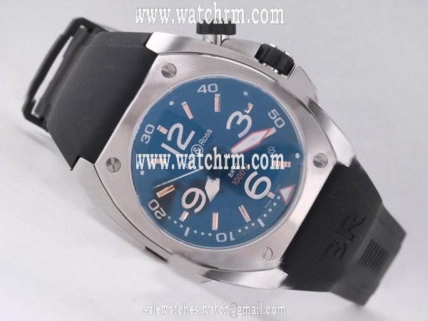 Bell Ross BR02 BR02 Steel Stainless Steel Bezel Blue Dial Black Rubber Strap Watch