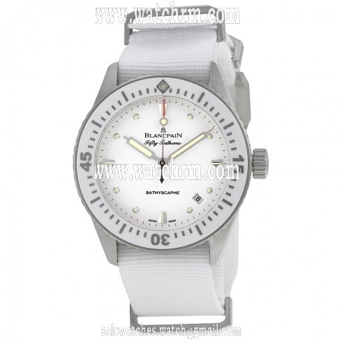 Blancpain Fifty Fathoms Bathyscaphe Automatic White Dial White Fabric Ladies Watch 5100-1127-NAWA