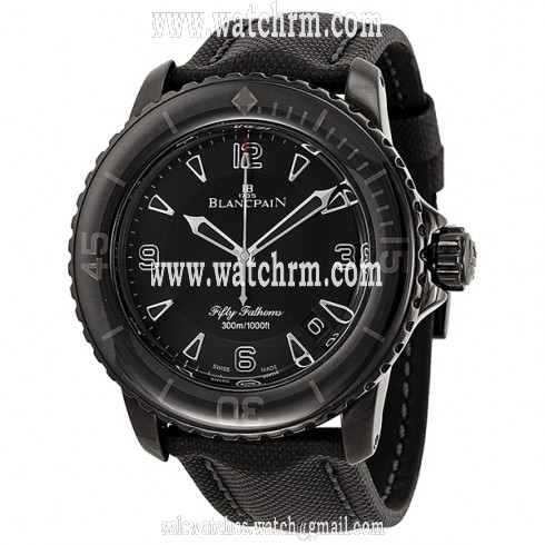 Blancpain Fifty Fathoms Black Dial Black PVD Stainless Steel Fabric Automatic Men's Watch 5015-11C30-52