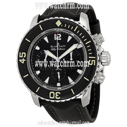 Blancpain Fifty Fathoms Black Dial Flyback Chronograph Black Fabric Strap Men's Watch 5085F-1130-52