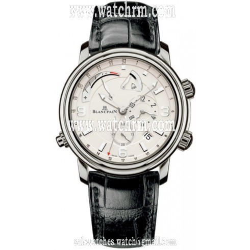 Blancpain Leman Reveil GMT Silver Dial 18kt White Gold Black Leather Men's Watch 2841-1542-53B