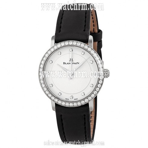 Blancpain Ultra Slim Automatic White Diamond Dial Black Fabric Strap Ladies Watch 6102-4628-95