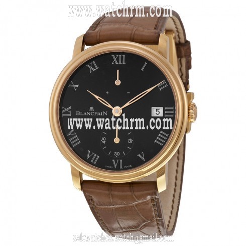 Blancpain Villeret 8 Days Black Dial Black Leather Men's Watch 6614-3637-55B