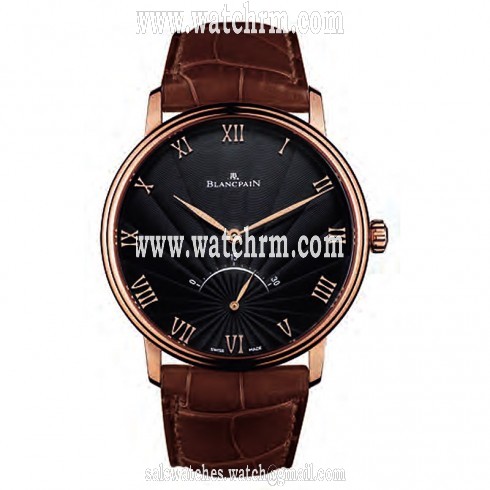 Blancpain Villeret Black Dial 18kt Rose Gold Brown Leather Automatic Men's Watch 6653-3630-55B