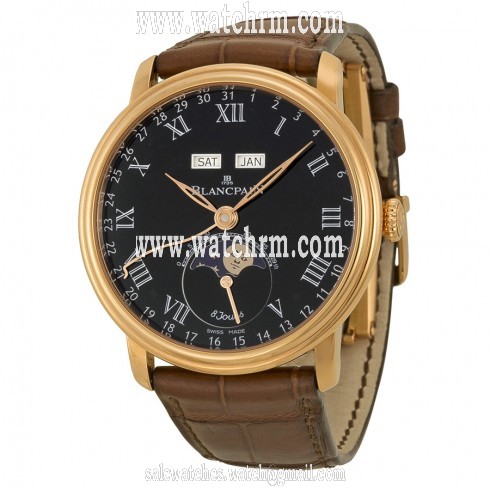 Blancpain Villeret Complete Calendar 8 Days Black Dial Brown Leather Men's Watch 6639-3637-55B
