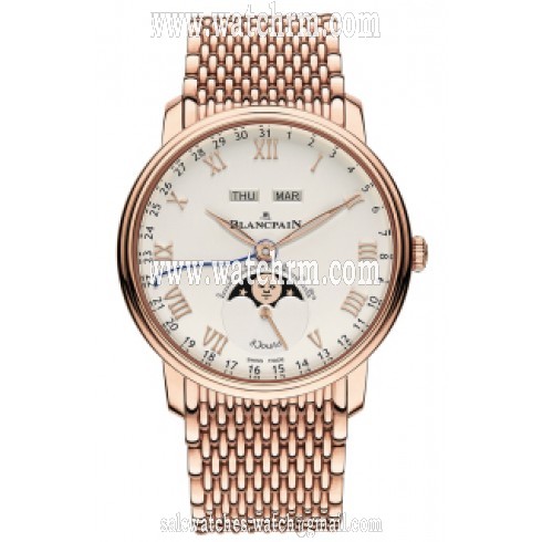 Blancpain Villeret Complete Calendar 8 Days Silver Dial 18K Rose Gold Automatic Men's Watch 6639-3642-MMB