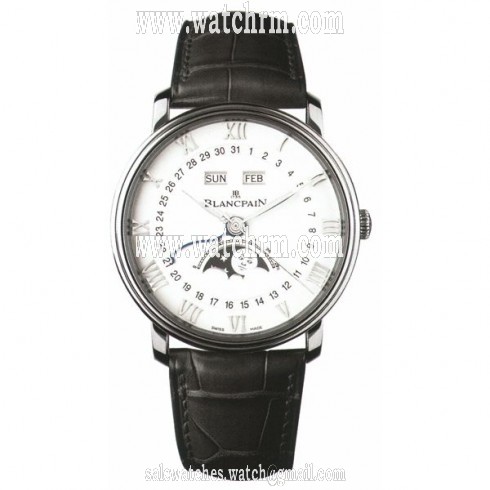 Blancpain Villeret Moonphase White Dial Stainless Steel Black Leather Men's Watch 6654-1127-55B