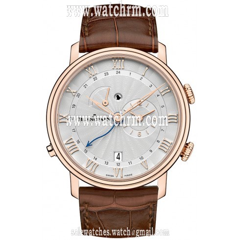 Blancpain Villeret Reveil GMT Stamped Flinque Opaline Dial Men's Watch 6640-3642-55B