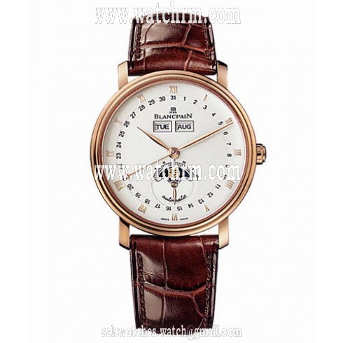 Blancpain Villeret Silver Dial 18kt Rose Gold Brown Leather Men's Watch 6263-3642-55B