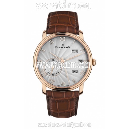 Blancpain Villeret Silver Dial 18kt Rose Gold Brown Leather Men's Watch 6670-3642-55B