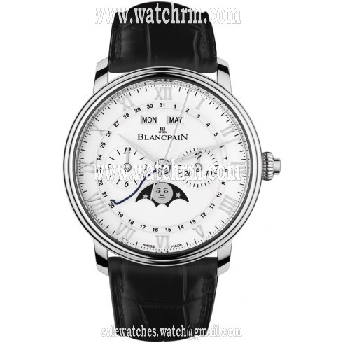 Blancpain Villeret Silver Dial Chronograph Stainless Steel Black Leather Men's Watch 6685-1127-55B