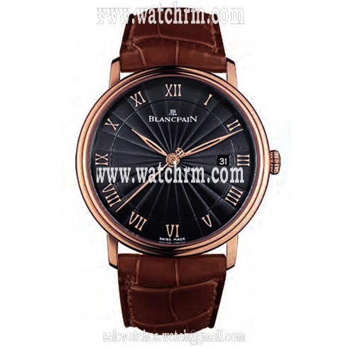 Blancpain Villeret Ultra Slim Black Dial 18kt Rose Gold Crocodile Leather Men's Watch 6651-3630-55B