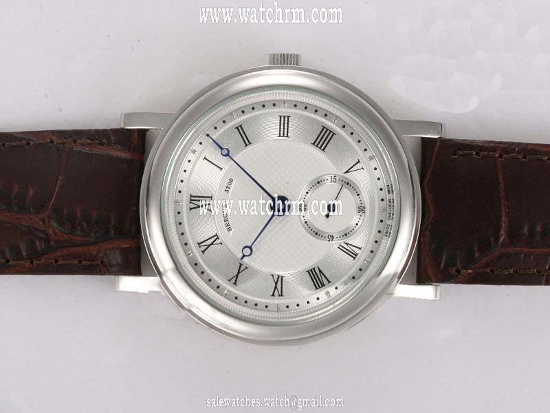 Breguet Classique 5907BB12984 White Dial Brown Crocodile Leather Strap Stainless Steel Bezel Watch