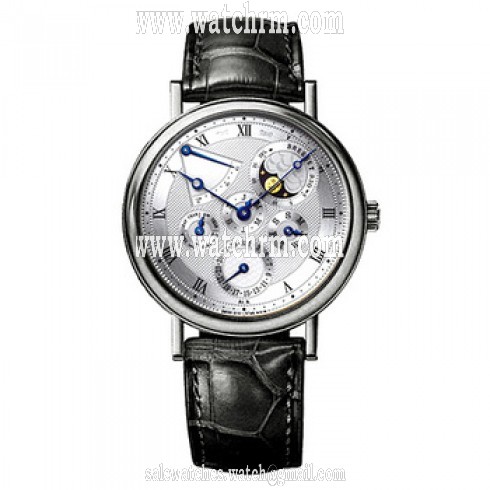 Breguet Classique Perpetual Calendar Silver Dial 18kt White Gold Black Leather Men's Watch 5327BB1E9V6