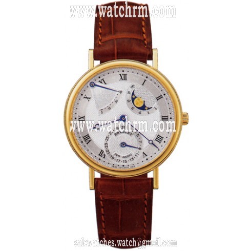 Breguet Classique Power Reserve Silver Dial 18kt Yellow Gold Brown Leather Men's Watch 3137BA11986