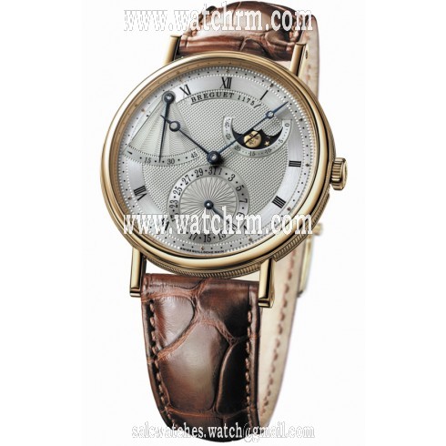 Breguet Classique Power Reserve Silver Dial 18kt Yellow Gold Brown Leather Men's Watch 7137BA119V6