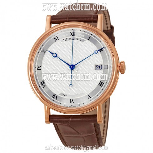 Breguet Classique Silver Dial 18kt Rose Gold Brown Leather Men's Watch 5177BR129V6