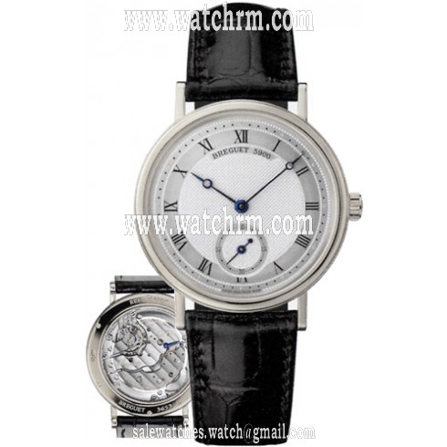 Breguet Classique Silver Dial 18kt White Gold Black Leather Men's Watch 5907BB12984