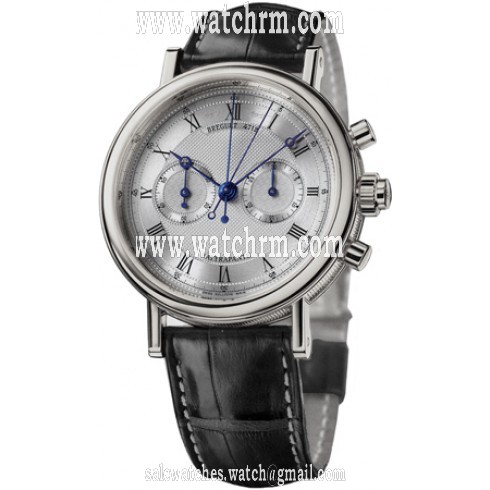 Breguet Classique Silver Dial 18kt White Gold Black Leather Men's Watch 5947BB129V6