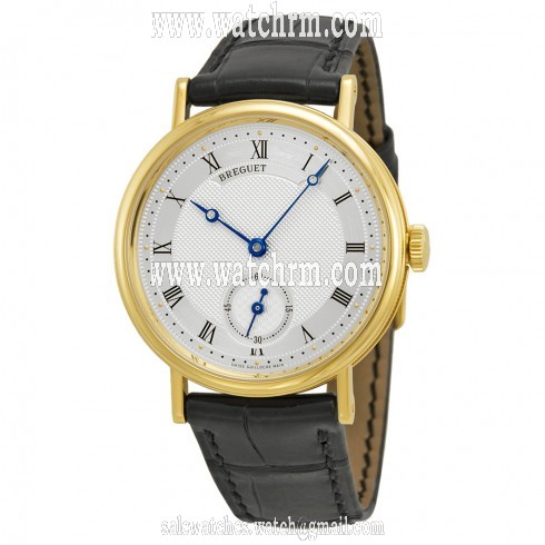 Breguet Classique Silver Dial 18kt Yellow Gold Black Leather Men's Watch 5907BA12984
