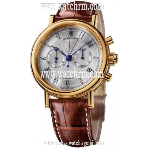 Breguet Classique Silver Dial 18kt Yellow Gold Brown Leather Men's Watch 5947BA129V6