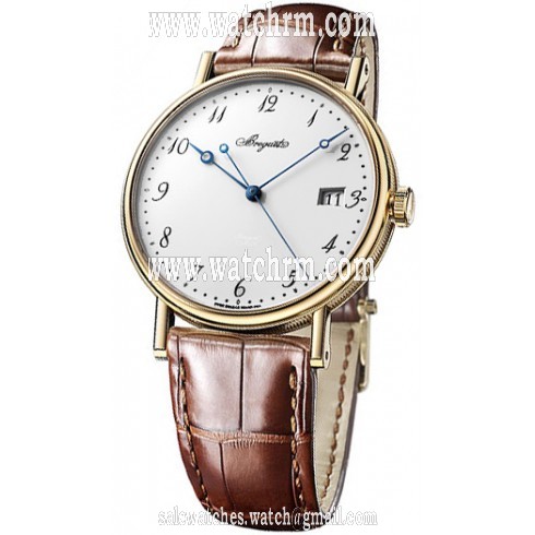 Breguet Classique White Dial 18kt Yellow Gold Brown Leather Men's Watch 5177BA299V6
