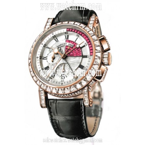 Breguet Marine Chronograph Mother of Pearl 18kt Rose Gold Black Leather Men's Watch 5829BR8R9ZUDD0D