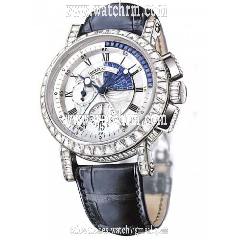 Breguet Marine Chronograph Mother of Pearl Dial 18kt White Gold Black Leather Men's Watch 5829BB8S9ZUDD0D