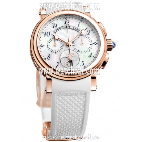 Breguet Marine Chronograph Silver Dial 18kt Rose Gold White Rubber Ladies Watch 8827BR52586