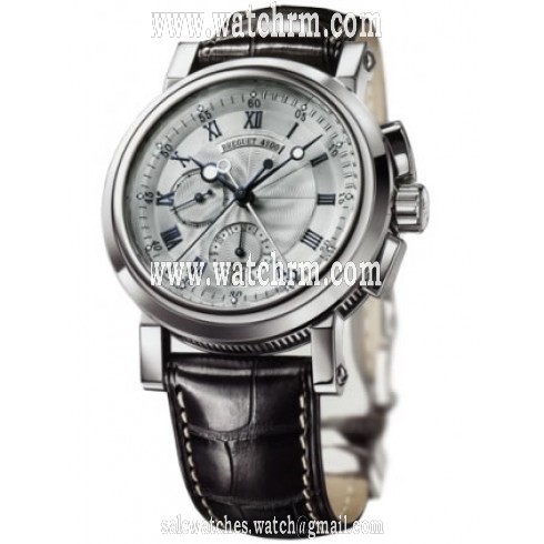 Breguet Marine Chronograph Silver Dial Leather Men's Watch 5827BB129Z8