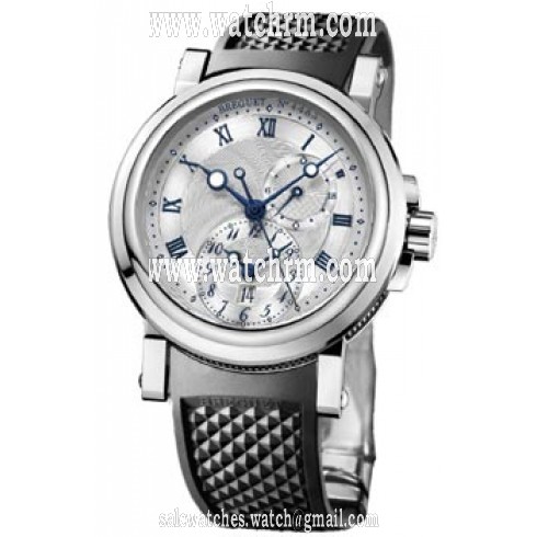 Breguet Marine Dual Time Silver Dial Black Rubber Men's Watch 5857ST/12/5ZU