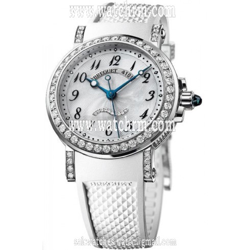 Breguet Marine Mother of Pearl 18kt White Gold Rubber Ladies Watch 8818BB59564DD00