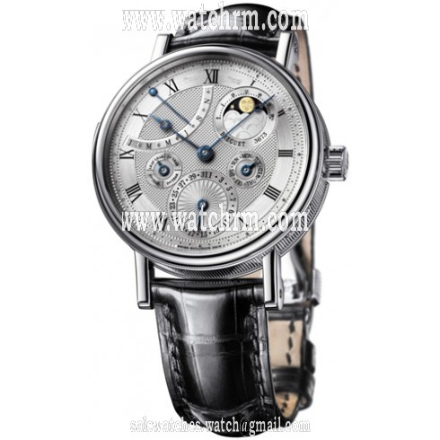 Breguet Minute Repeater Silver Dial Platinum Dial Black Leather Men's Watch 5447PT1E9V6