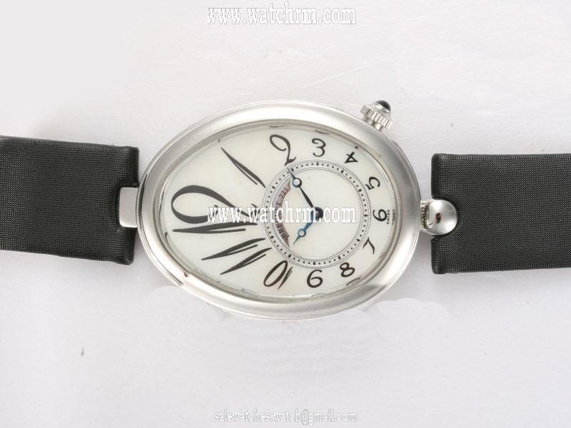 Breguet Reine de Naples 8918BB/58/864 D00D 28.4x36.5mm Black Cow Leather Strap White Dial Watch