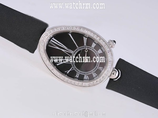 Breguet Reine de Naples 8928BB/51/844 DD0D Black Dial Oval Black Cow Leather Strap Watch